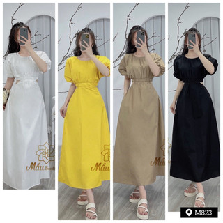 Váy maxi chun eo khoét lưng tay phồng, hàng thiết kế cao cấp