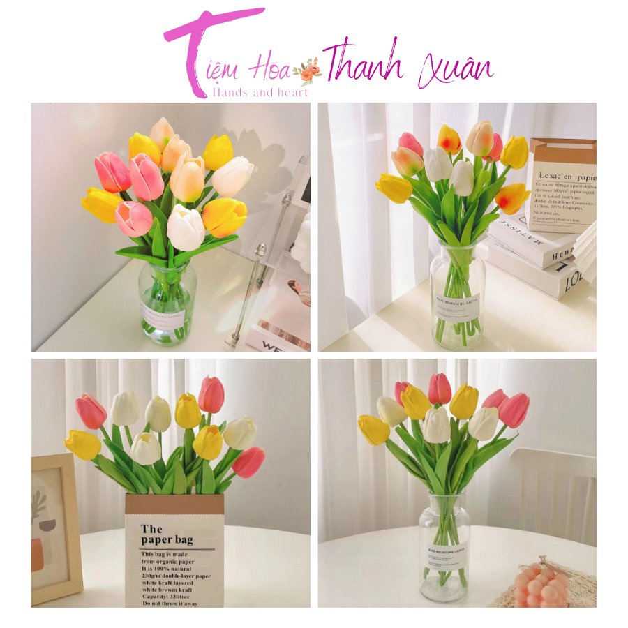 Hoa tulip giả, hoa giả decor trang trí cao cấp 33cm nhiều màu sắc, phụ kiện decor bình thủy tinh - Tiệm Hoa Thanh Xuân