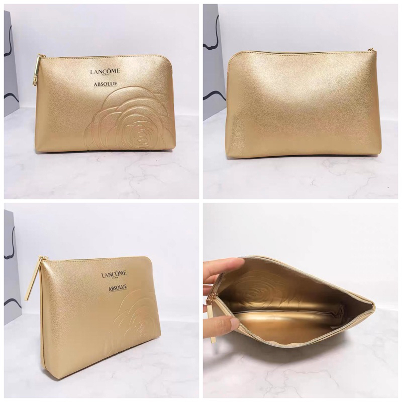 Túi ví gift hãng Lan.come vàng gold in dập logo, cỡ lớn đựng mỹ phẩm, đồ dùng