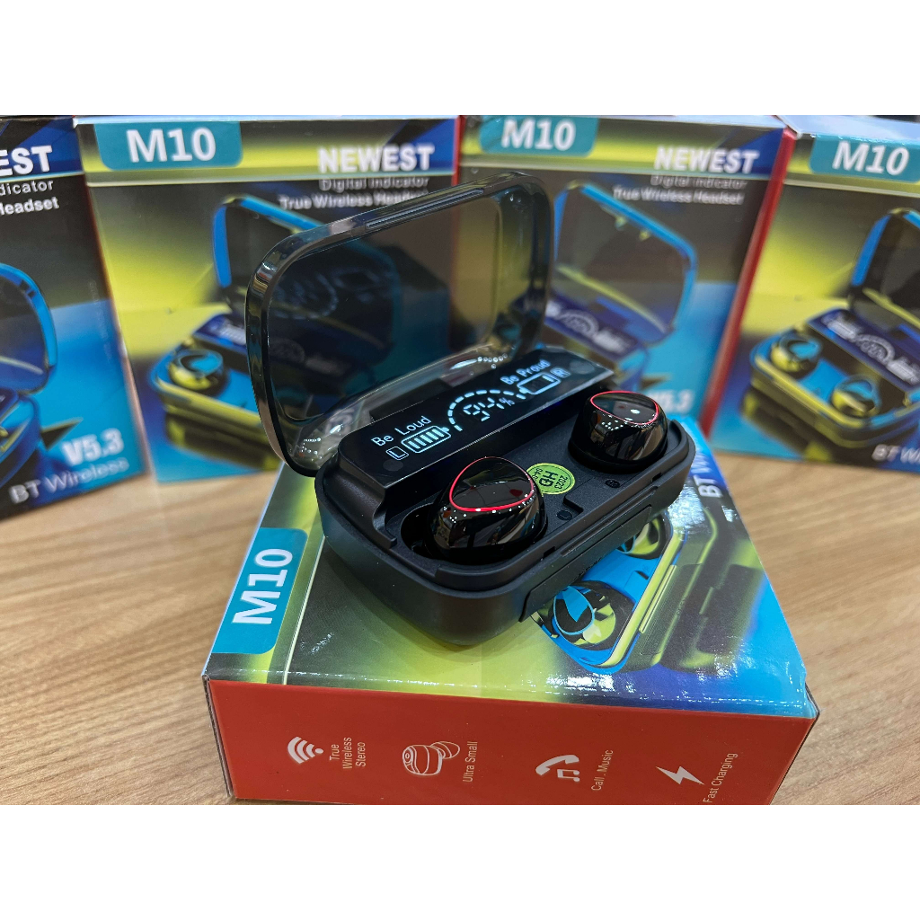 Tai nghe M10 kiêm sạc dự phòng, bluetooth không dây phiên bản pro nâng cấp pin trâu 3000mah, nút cảm ứng, màn hình led