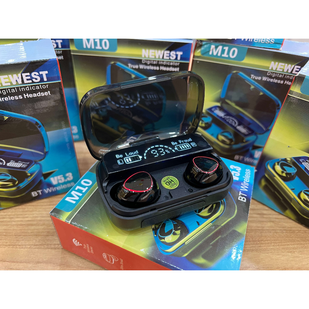 Tai nghe M10 kiêm sạc dự phòng, bluetooth không dây phiên bản pro nâng cấp pin trâu 3000mah, nút cảm ứng, màn hình led
