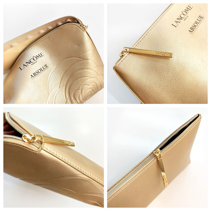 Túi ví gift hãng Lan.come vàng gold in dập logo, cỡ lớn đựng mỹ phẩm, đồ dùng