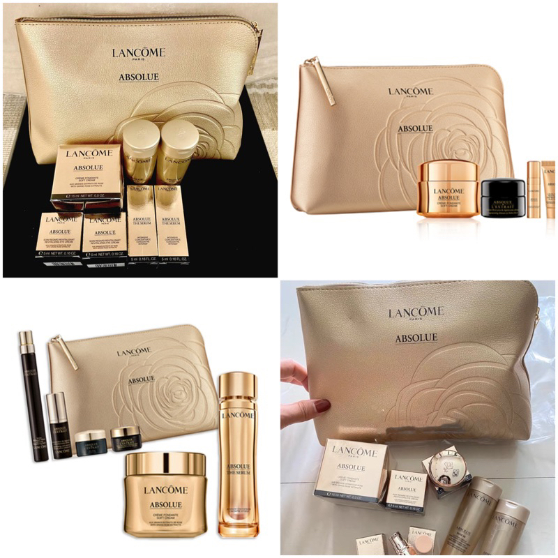 Túi ví gift hãng Lan.come vàng gold in dập logo, cỡ lớn đựng mỹ phẩm, đồ dùng