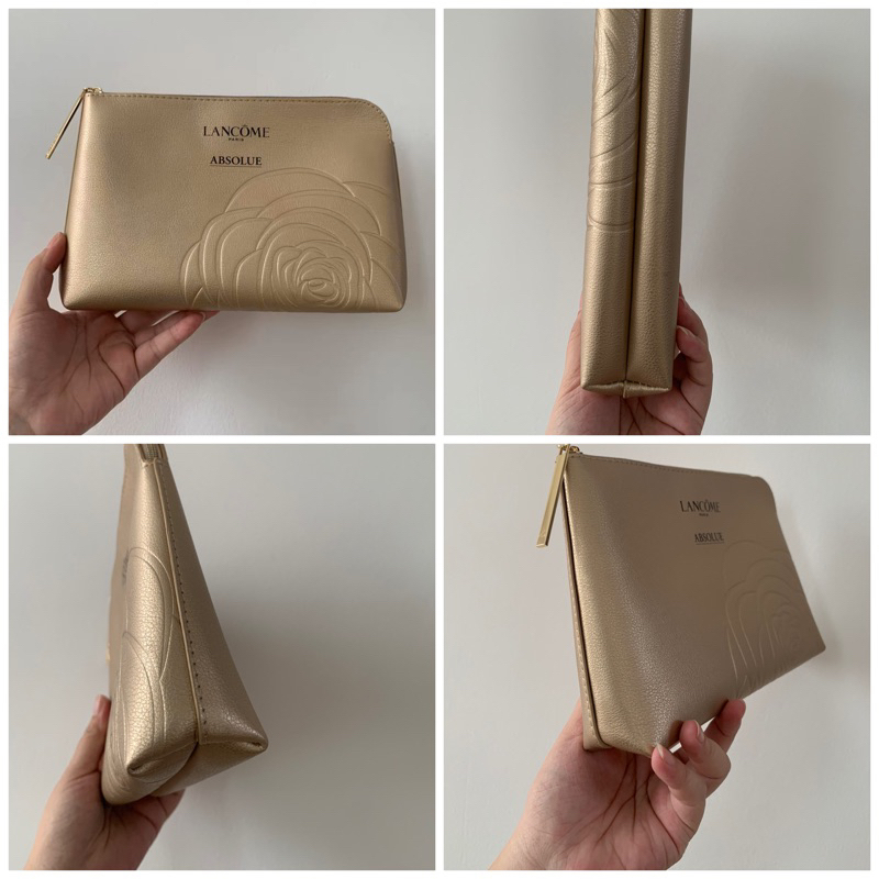 Túi ví gift hãng Lan.come vàng gold in dập logo, cỡ lớn đựng mỹ phẩm, đồ dùng