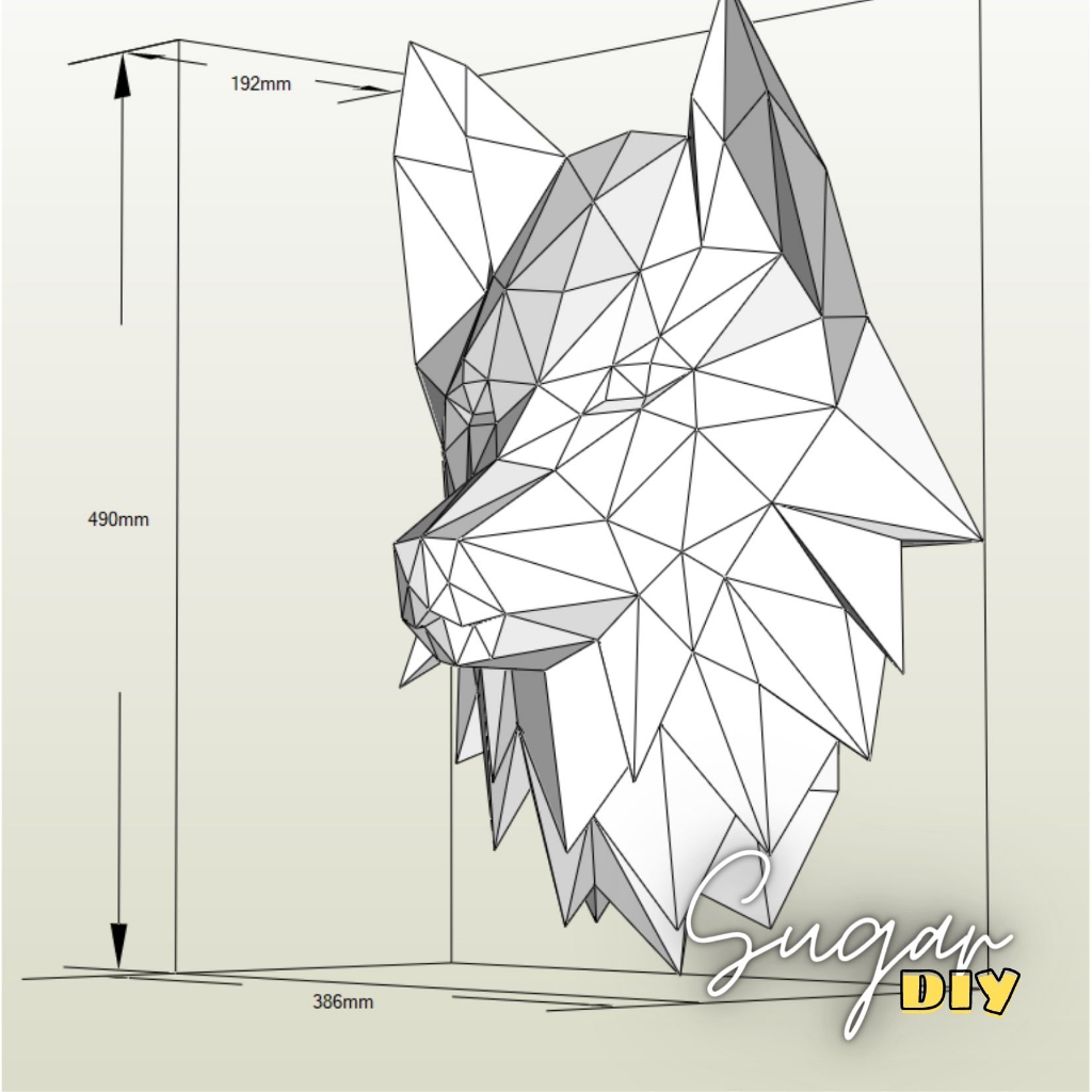 Đầu sói treo tường 50cm - Mô hình giấy DIY màu trắng
