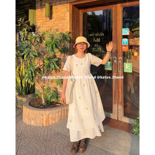 Váy Babydoll hoa cúc chất đũi thô xước/ Đầm váy dáng dài thêu hoa đũi xước thắt eo ullzang [ Ảnh thật/Sẵn]