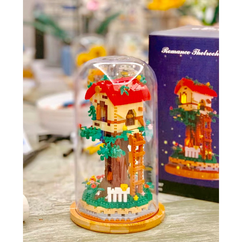 Bộ xếp hình đồ chơi Legogi NHÀ CÂY KÈM LỌ gạch nhỏ nanoblock mô hình trưng bày trang trí decor quà tặng sinh nhật