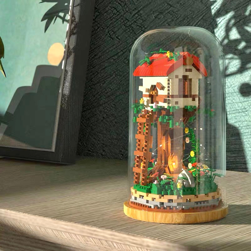 Bộ xếp hình đồ chơi Legogi NHÀ CÂY KÈM LỌ gạch nhỏ nanoblock mô hình trưng bày trang trí decor quà tặng sinh nhật