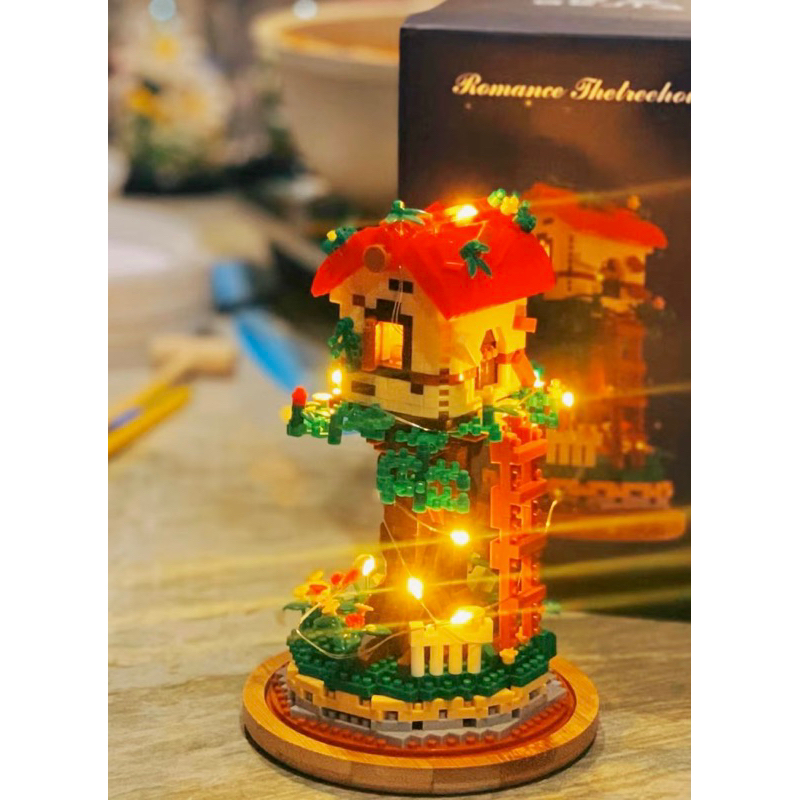 Bộ xếp hình đồ chơi Legogi NHÀ CÂY KÈM LỌ gạch nhỏ nanoblock mô hình trưng bày trang trí decor quà tặng sinh nhật