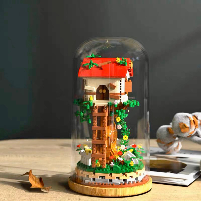 Bộ xếp hình đồ chơi Legogi NHÀ CÂY KÈM LỌ gạch nhỏ nanoblock mô hình trưng bày trang trí decor quà tặng sinh nhật