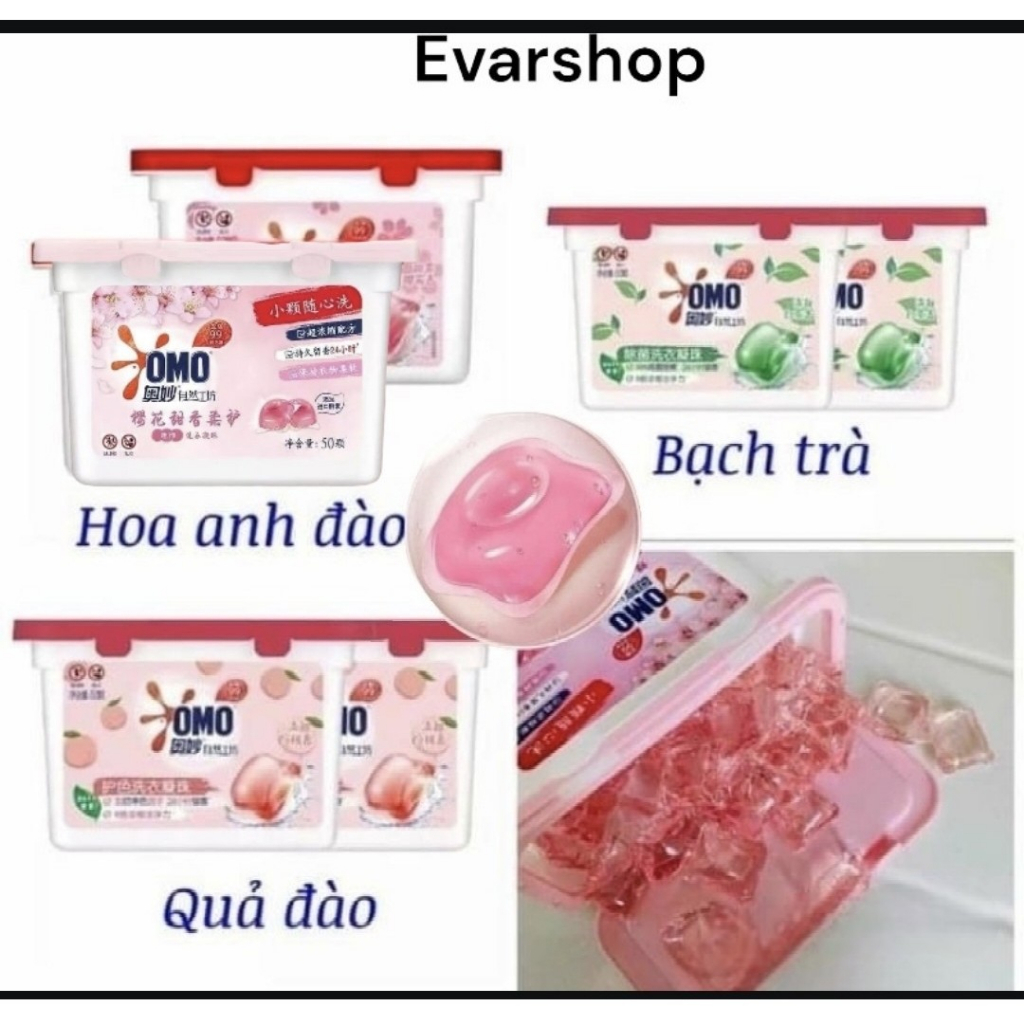 Viên giặt OMO GELBALL Nội Địa Trung - Tiện lợi, cao cấp omo 3 trong 1 hộp 50 viên hương hoa anh đào
