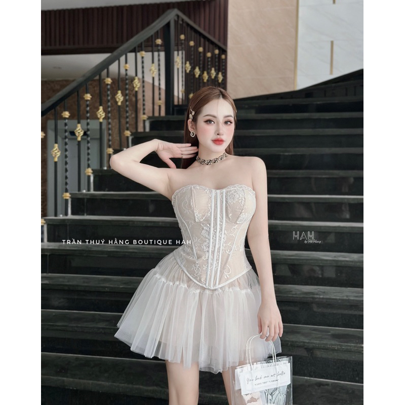 Váy ren cúp ngực chân lưới xoè siêu sang
