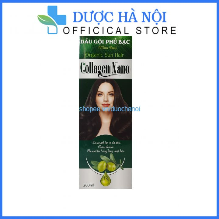 Dầu gội phủ bạc màu đen Organic sun hair Collagen Nano – Chai 200ml