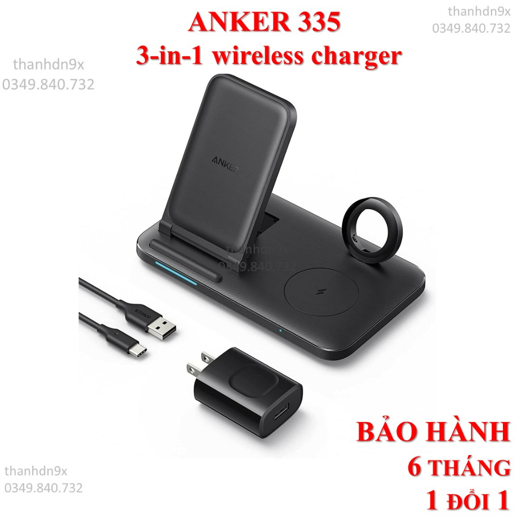 Đế sạc không dây Anker 335 3 in 1 B2598 Foldable Wireless Charging Station with Adapter