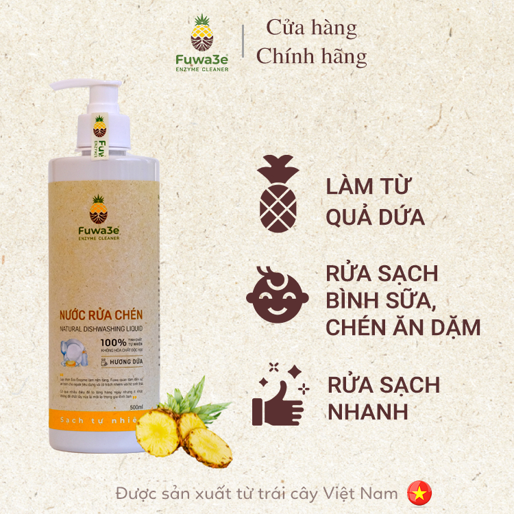 [500ml - Hương dứa] Nước Rửa Chén Fuwa3e - Nước rửa bình sữa cho bé - Rửa chén cho bé ăn dặm