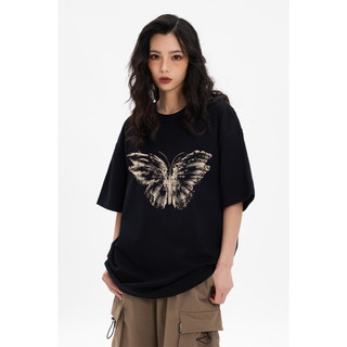 Áo phông SUZZIN A2663 chất cotton cổ tròn áo ngắn tay dáng rộng in hình bướm phong cách cổ điển Mỹ cho nữ