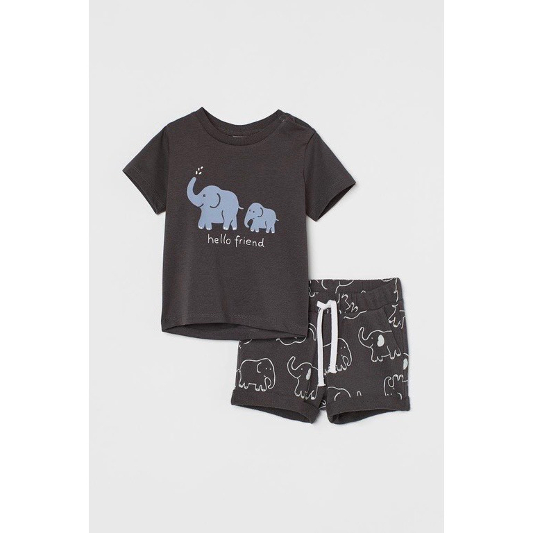 Sét bộ quần áo hè cotton cộc tay bé trai H&M Auth