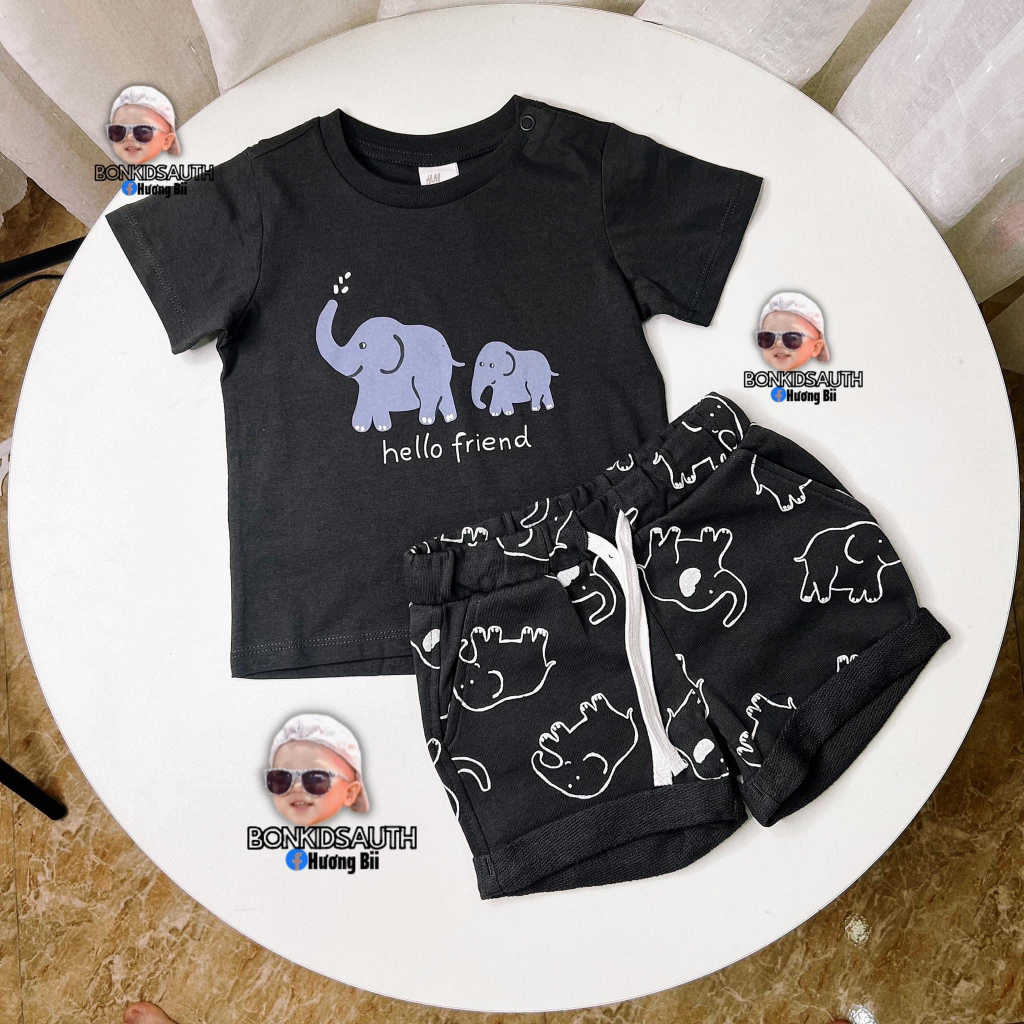 Sét bộ quần áo hè cotton cộc tay bé trai H&M Auth