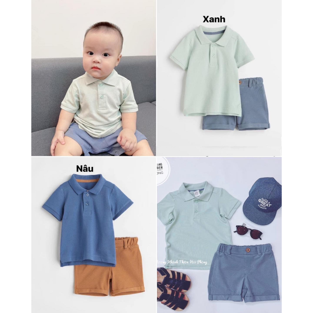 Sét bộ quần áo hè cotton cộc tay bé trai H&M Auth