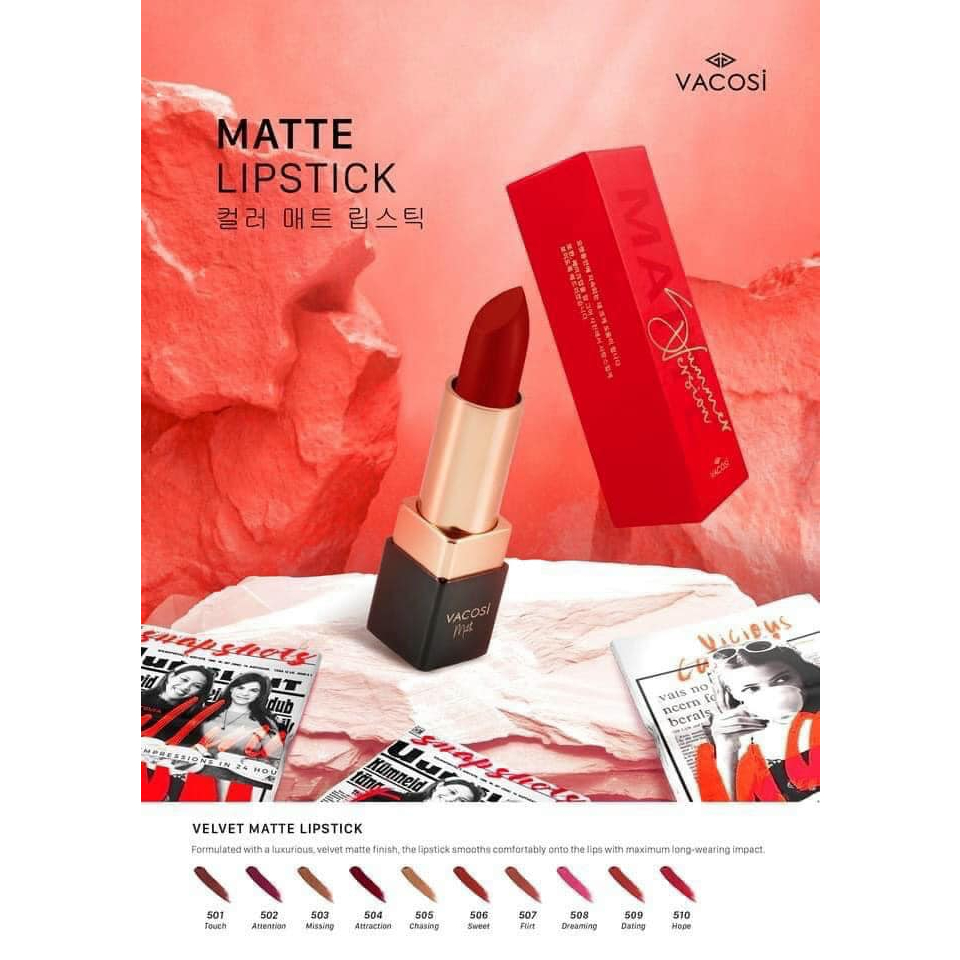 Son Lì Mịn Môi VACOSI Natural Studio Color Matte Lipstick