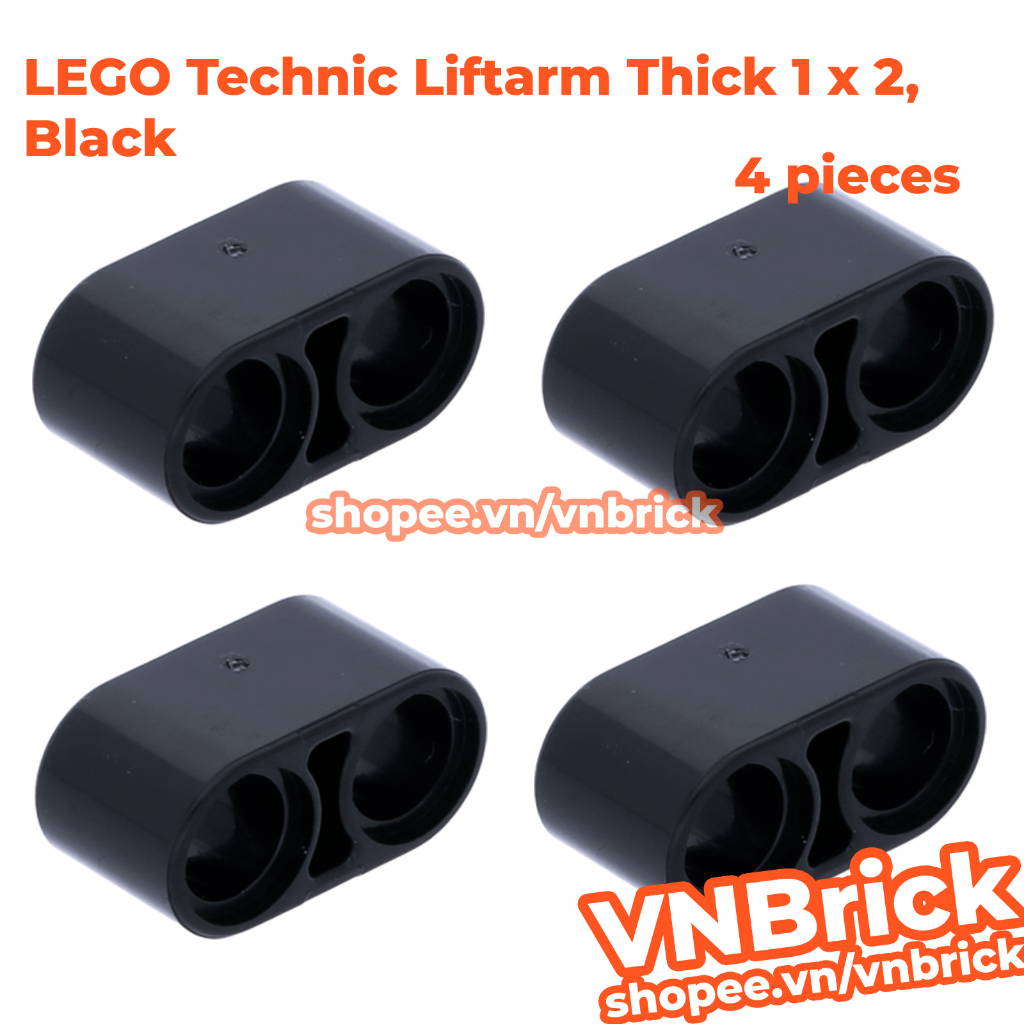 Lot 4x LEGO Black Technic, Liftarm Thick 1 x 2 ID 4177444 43857 (4 Pieces - New)