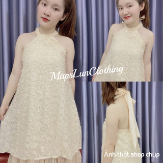 Đầm babydoll cổ kiểu yếm siêu đáng yêu với tone màu nude tôn da, xinh xắn