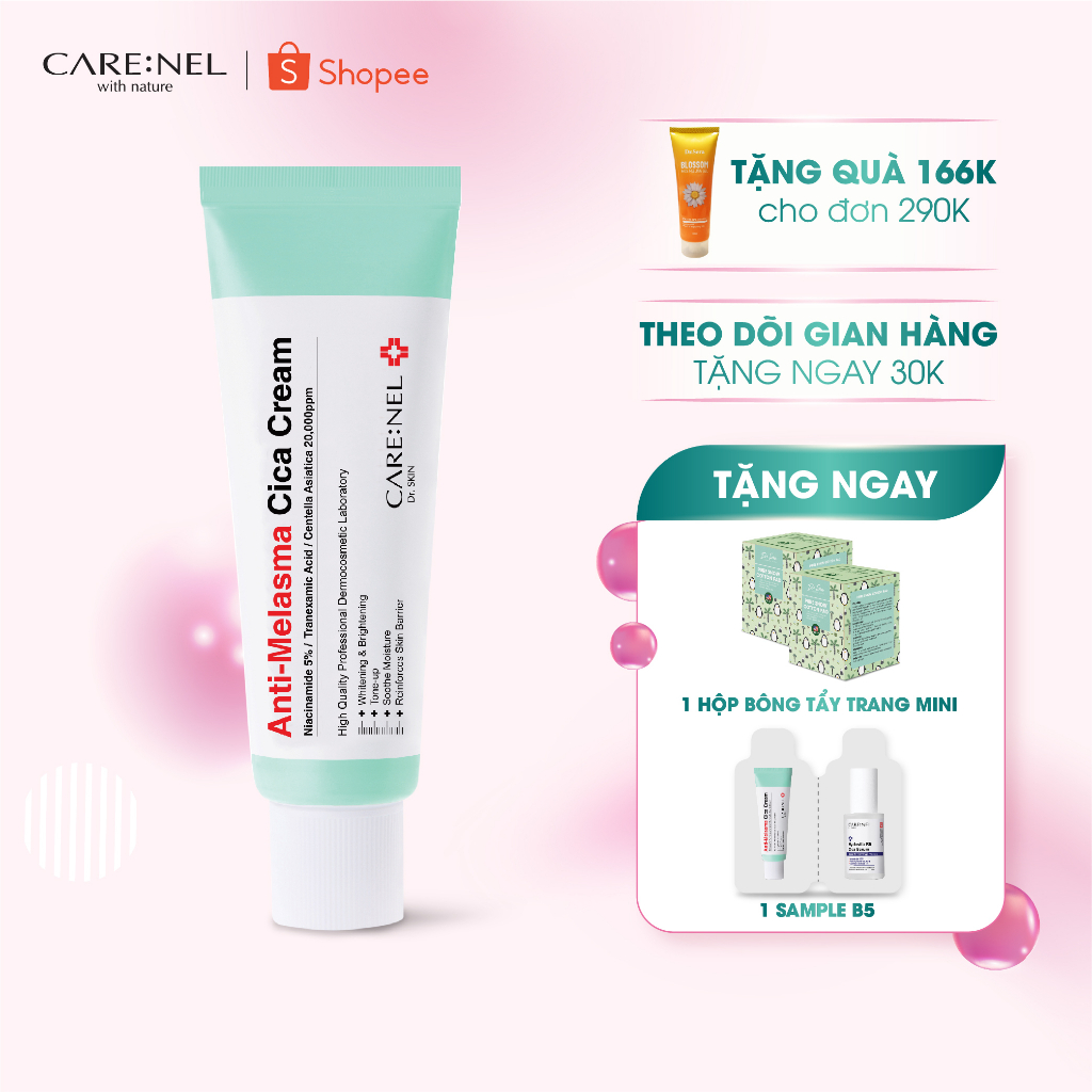 Kem dưỡng ẩm mờ nám tàn nhang, trắng sáng, cấp ẩm, làm dịu da nhạy cảm tinh chất rau má Carenel MELASMA CICA CREAM 40g