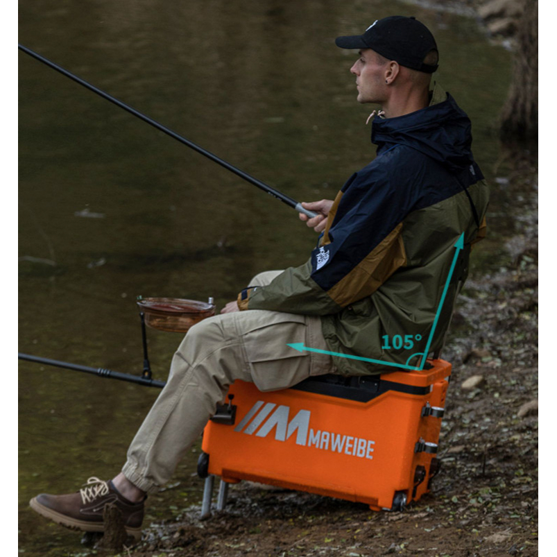 Thùng câu đài giá rẻ, thùng câu cá đa năng MAWEIBE màu Cam 39L có bánh xe thích hợp mọi địa hình bảo hành 2 năm