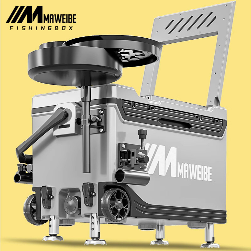 Thùng câu đài, thùng câu cá đa năng tiện dụng MAWEIBE màu xám 39L có bánh xe thích hợp mọi địa hình