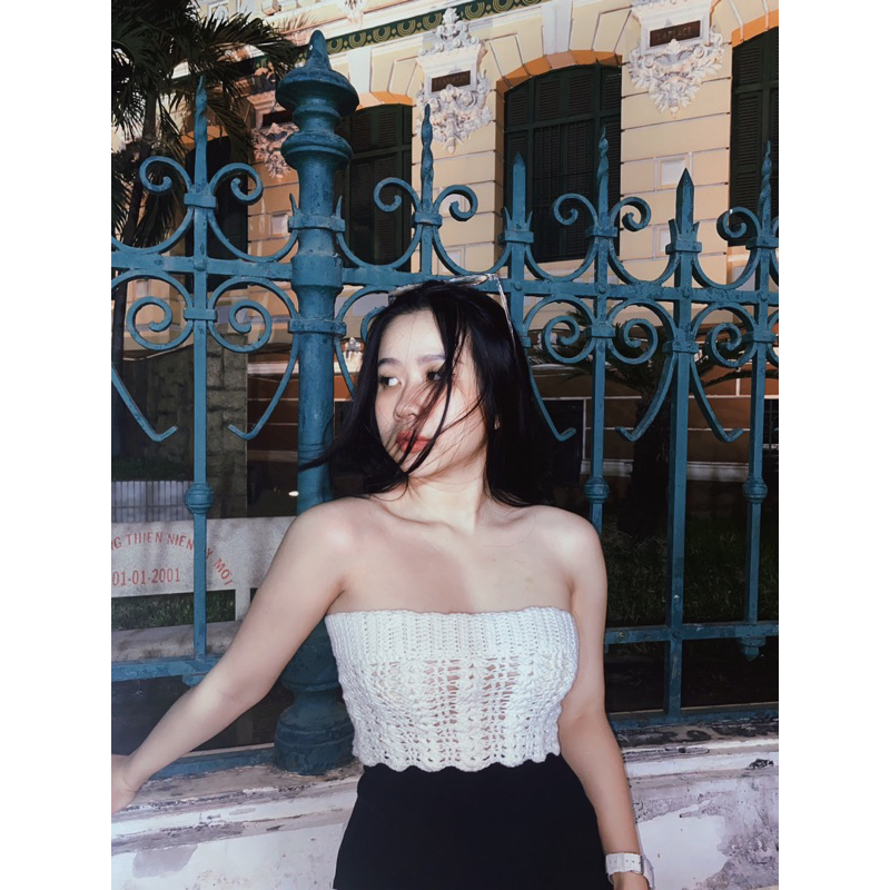 Croptop ống len sợi handmade