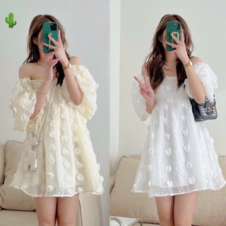 Đầm hoa nổi bẹt vai tay phồng siêu xinh