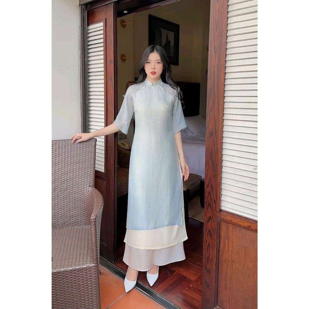 Áo dài cách tân _SUNNY_dáng suông tay lỡ vạt 4 tà, chất tơ Organza cao cấp mềm mát trẻ trung chụp hình sang trọng