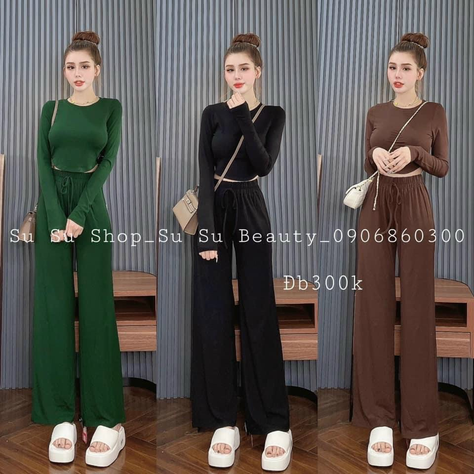 Set bộ nữ dài áo cổ tròn xẻ vạt siêu xinh phối quần ống rộng cùng tone màu phù hợp cho các nàng đi chơi, dạo phố