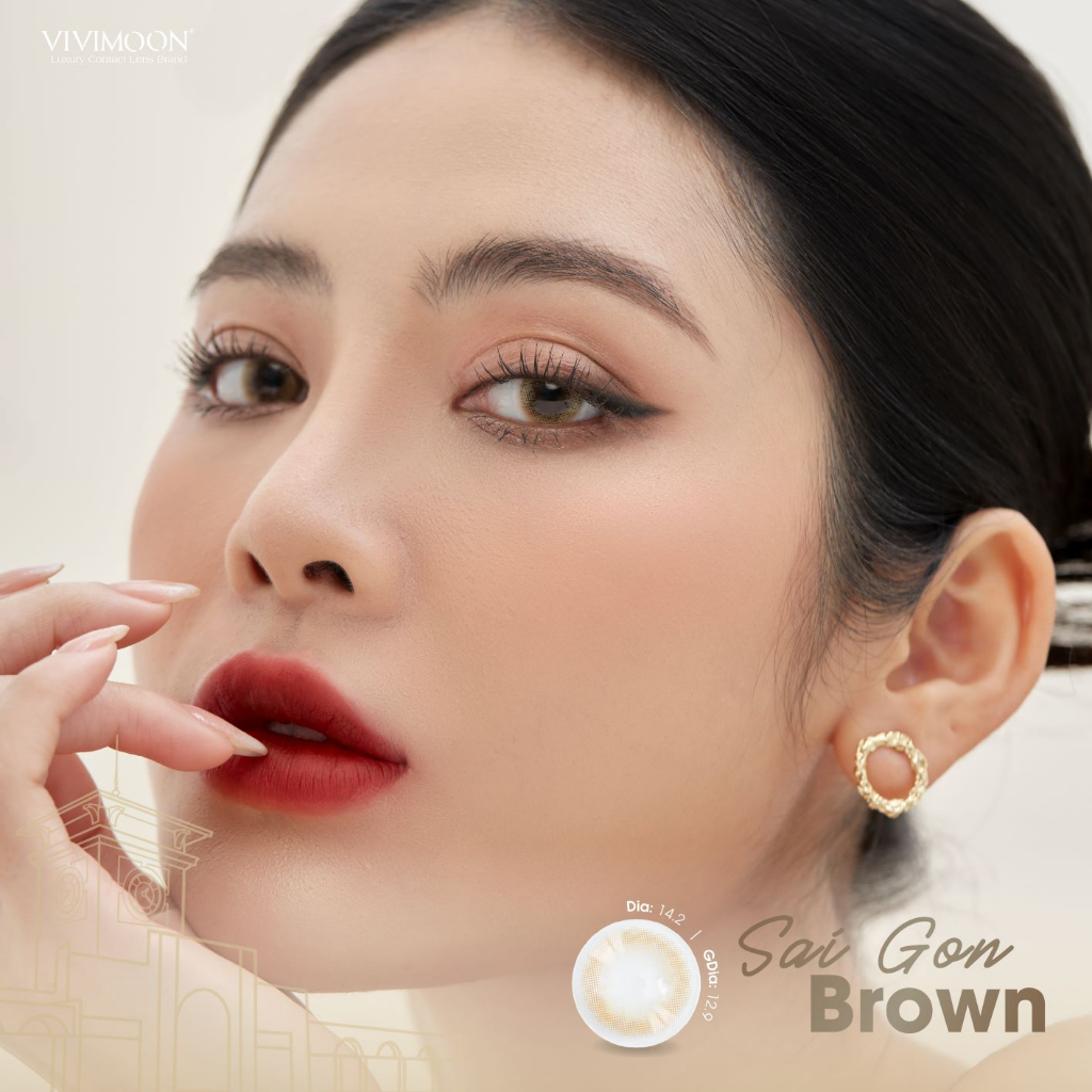 Lens cho mắt thở cận 6 tháng màu nâu tây Sài Gòn Brown kính áp tròng VIVIMOON