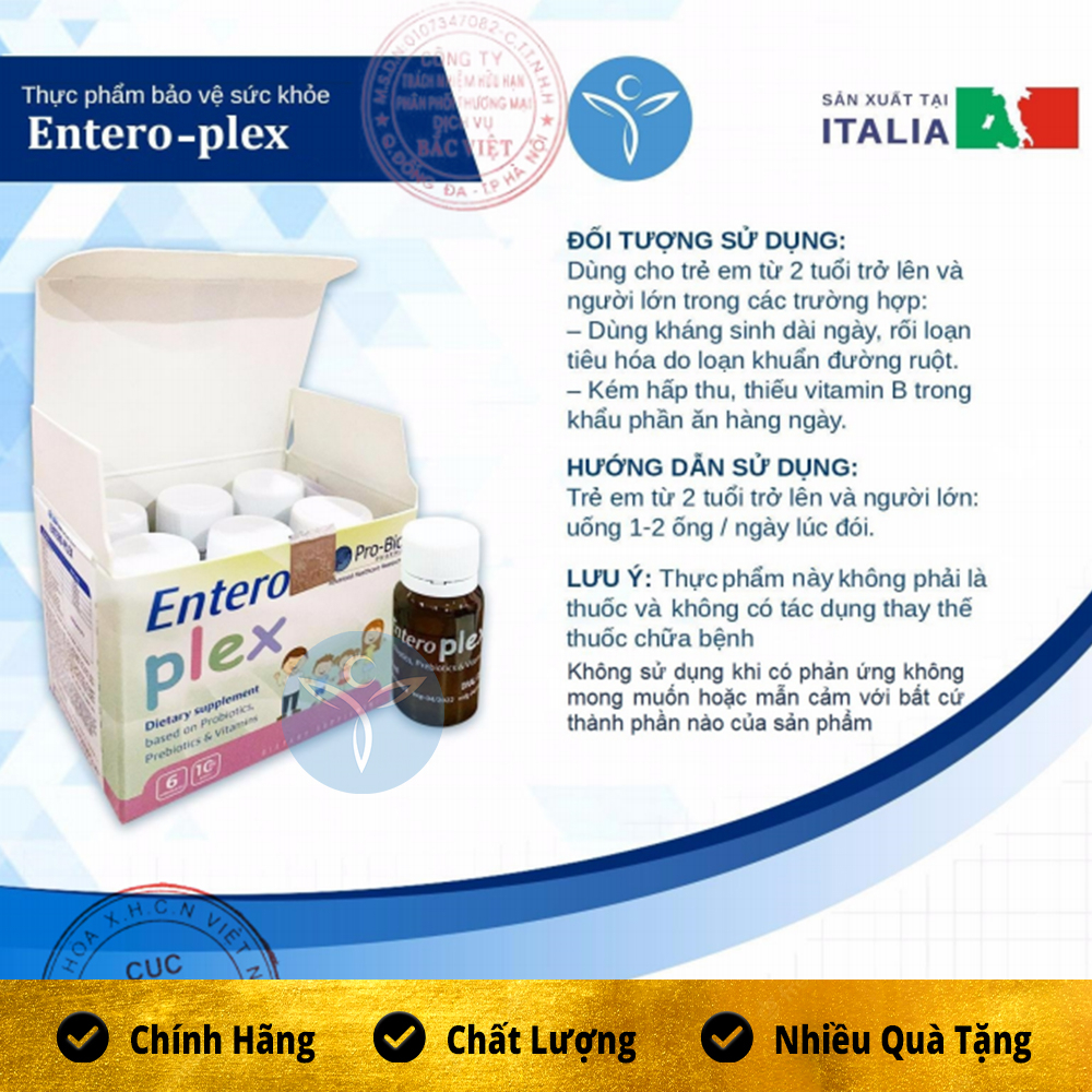 Men vi sinh Entero Plex - Italy - Hỗ trợ lợi khuẩn đường ruột - Hộp 6 ống x 10 ml