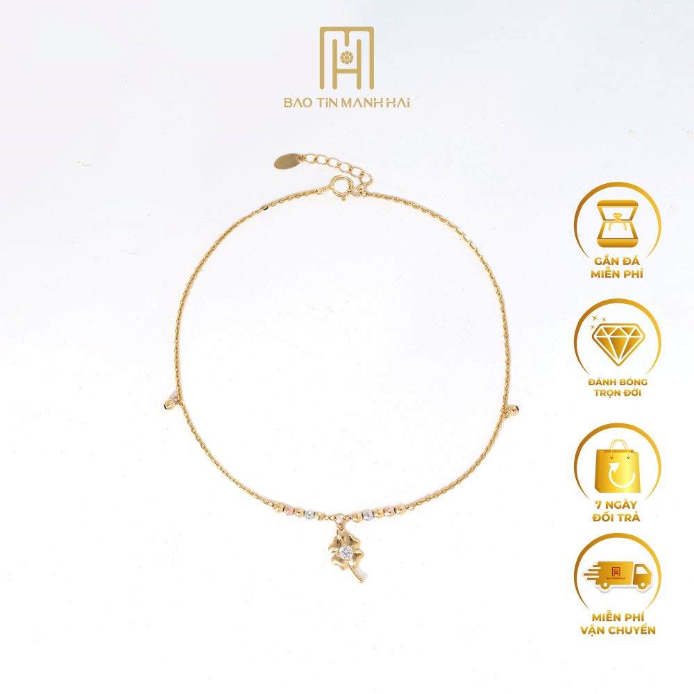 Lắc chân vàng 10K đính charm cỏ 4 lá nhỏ xinh ngọt ngào LCPCY 10K35 Bảo Tín Mạnh Hải