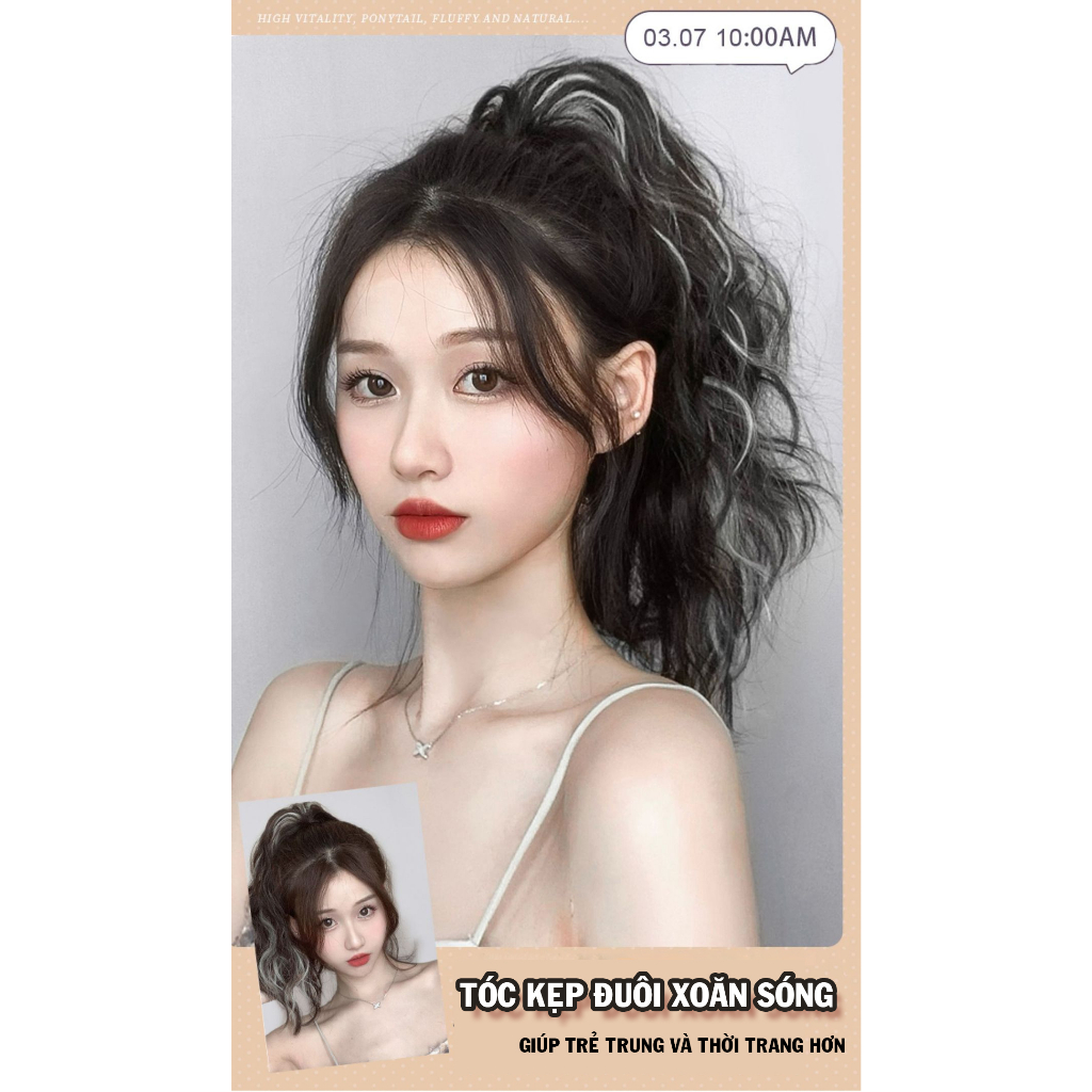 Tóc Đuôi Ngựa Xoăn Sóng Nước Gảy Light- Đuôi Ngựa Xoăn Gợn Sóng 35cm