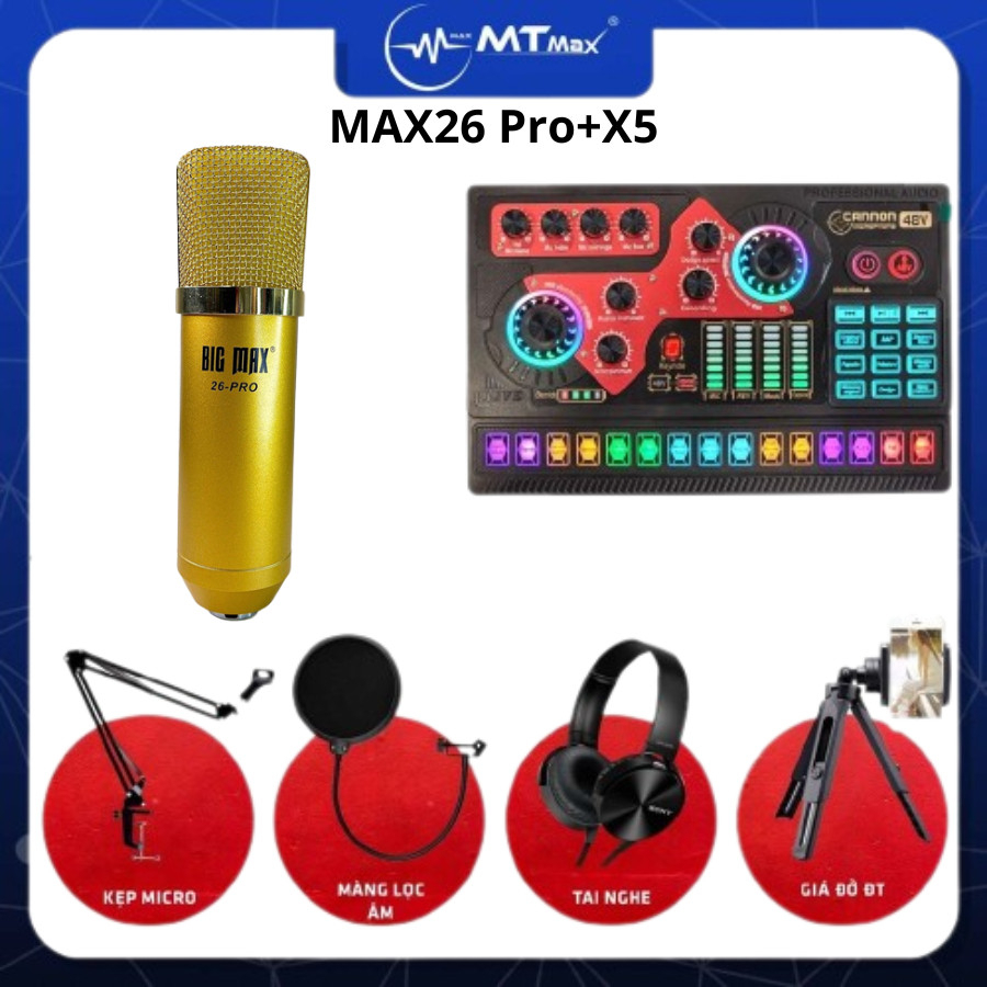 Full Combo Chuyên Nghiệp Sound Card X5 Autotune Và Micro Thu Âm Max 26 là bộ thu chuyên nghiệp, Livestream, Chuẩn Phòng
