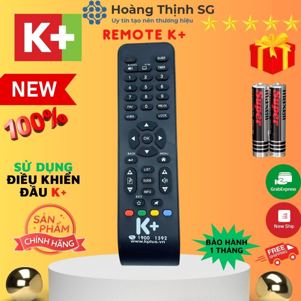 Remote điều khiển đầu thu truyền hình số vệ tinh HD K+ kplus 2018, điều khiển tivi đầu thu K+ HD Chảo - Tặng kèm pin
