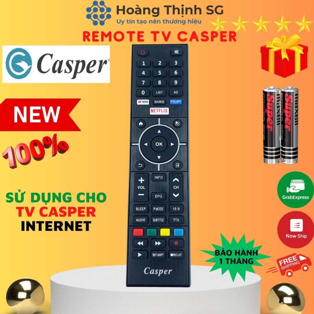 Remote điều khiển tivi CASPER SMART, điều khiển TV CASPER NETFLIX các dòng tivi Internet / TV LED - Tặng kèm pin