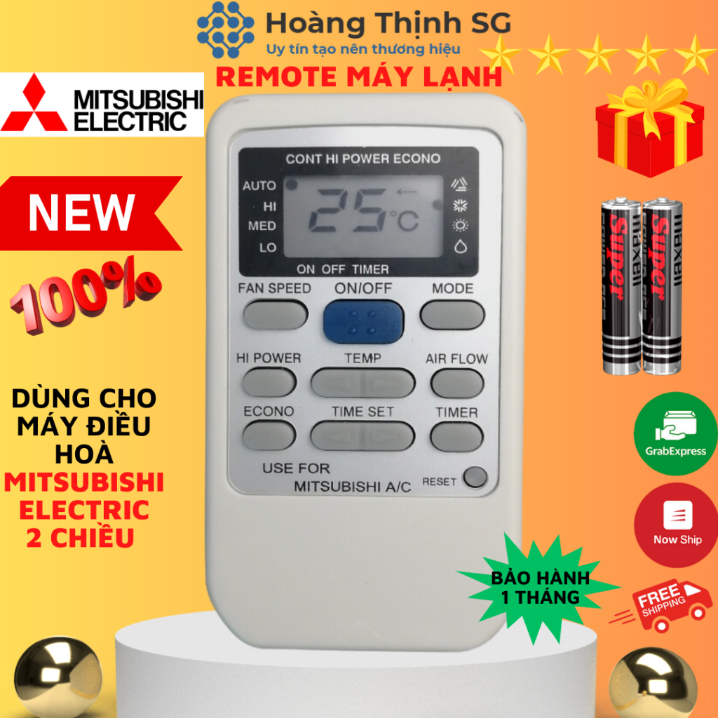 Điều khiển điều hòa Mitsubishi 2 chiều loại ngắn, remote máy lạnh Mitsubishi loại ngắn - Tặng kèm pin