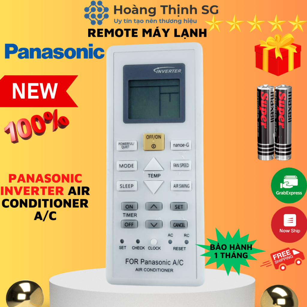 Điều khiển điều hòa Panasonic Inverter AIR CONDITIONER, remote máy lạnh panasonic AIR CONDITIONER A/C - Tặng kèm pin