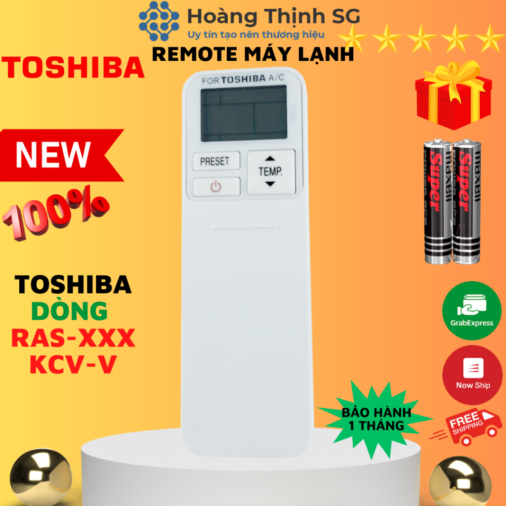 Điều khiển điều hòa TOSHIBA dòng RAS-XXX KCV-V, remote máy lạnh TOSHIBA nắp trượt - Tặng kèm pin