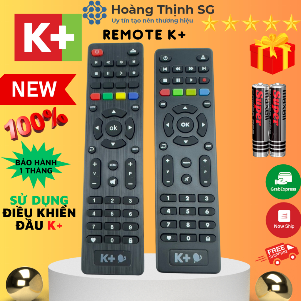 Remote điều khiển đầu thu K+ HD mới, điều khiển tivi đầu thu K+ HD Chảo - Tặng kèm pin