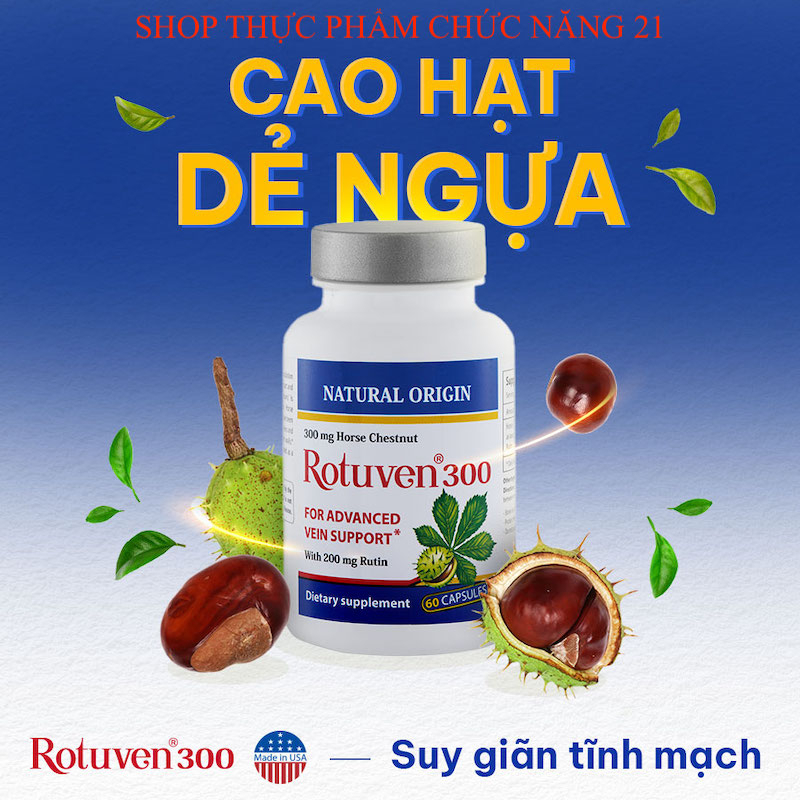 ROTUNVEN 300 - Hỗ trợ tăng sức bền thành mạch, giảm suy giãn tĩnh mạch chân, Hộp 60 Viên.