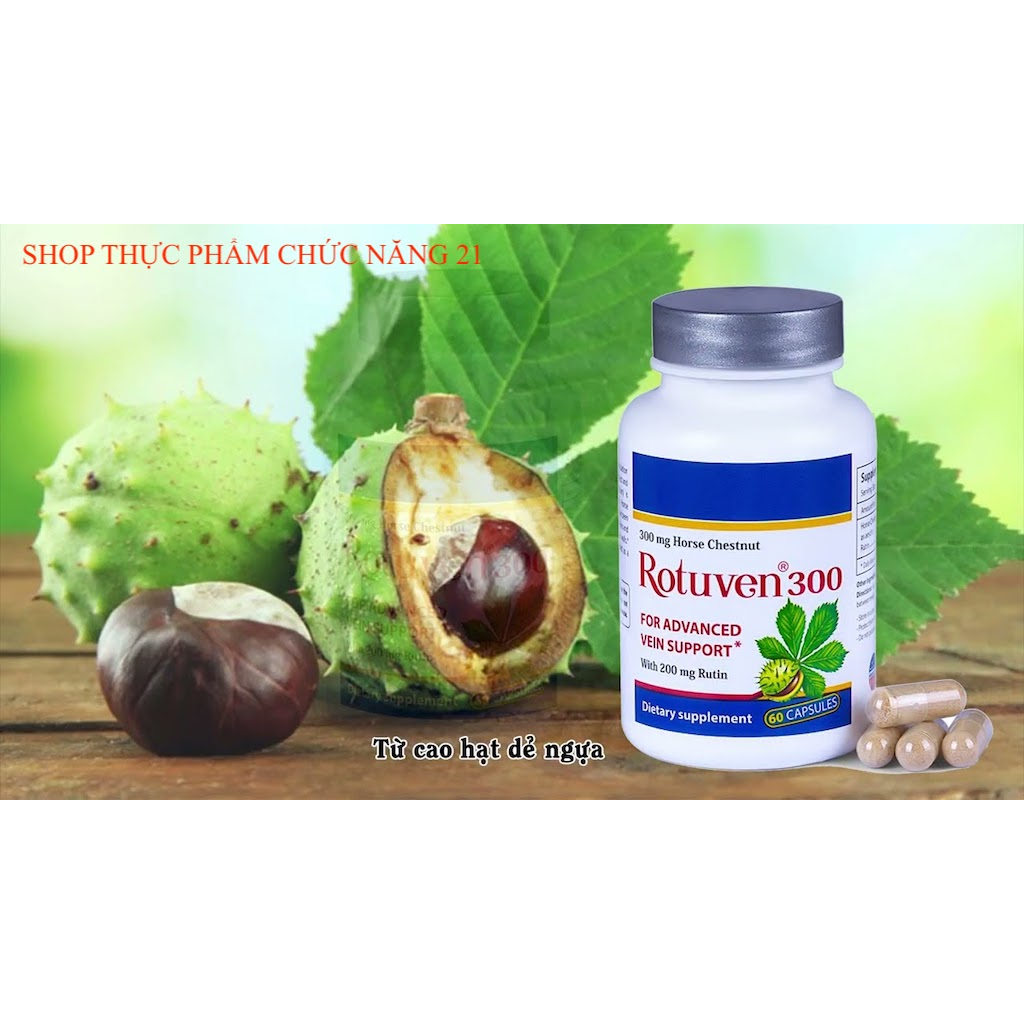 ROTUNVEN 300 - Hỗ trợ tăng sức bền thành mạch, giảm suy giãn tĩnh mạch chân, Hộp 60 Viên.