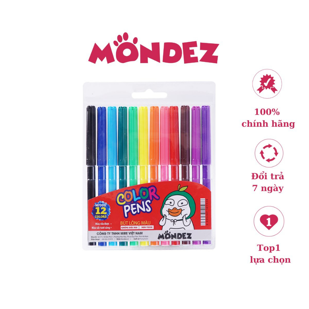 Bút Dạ Màu 12 Màu MONDEZ, Chất Liệu Nhựa Cao Cấp, Màu Sắc Tươi Sáng, Không Phai M70011