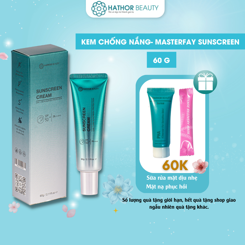 Kem chống nắng da dầu mụn Hathor Beauty dạng vật lý 60g giúp kiềm dầu nâng tông trắng da chính hãng