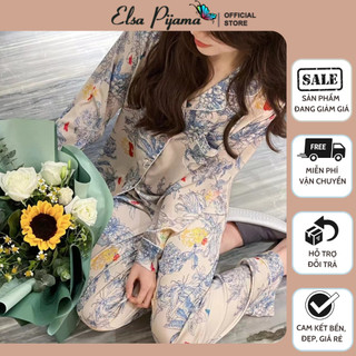 Bộ lụa mặc nhà bộ pijama lụa pijama dài tay cao cấp mát mềm mịn elsa pijama