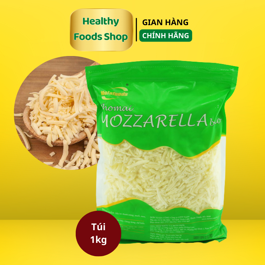 Phô mai Mozzarella bào sợi Holafoods bịch 1kg - Nguyên liệu làm bánh Pizza - Mozzarella Shredded Cheese